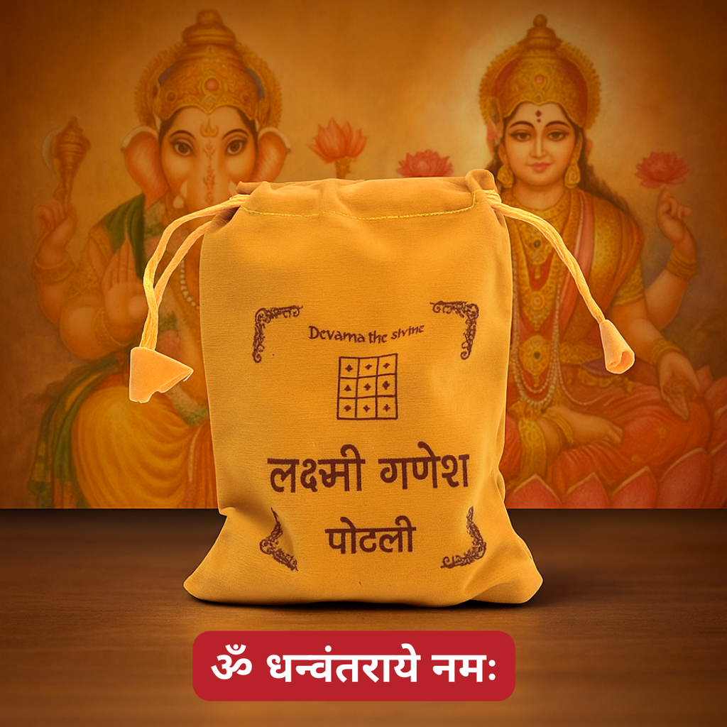Sacred Lakshmi Ganesh Potli Bag for Business Growth & Household Harmony | Auspicious Yantra Kit to Bring Positive Energy & Household Harmony