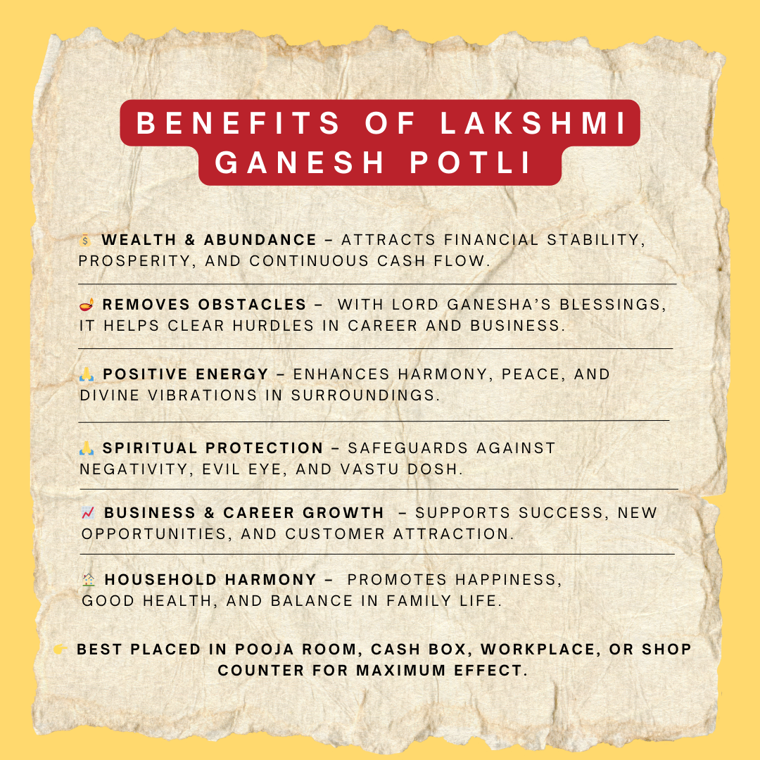 Sacred Lakshmi Ganesh Potli Bag for Business Growth & Household Harmony | Auspicious Yantra Kit to Bring Positive Energy & Household Harmony
